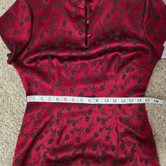 Sz 8 90s Vintage Harlow Nites Red & Black S/S Stretch Jacquard Column Gown - Picture 6 of 9